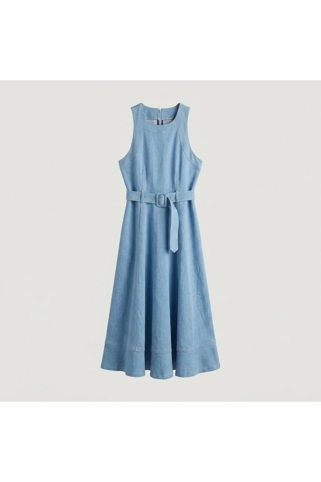 Belted Denim Maxi Dress   Blue
