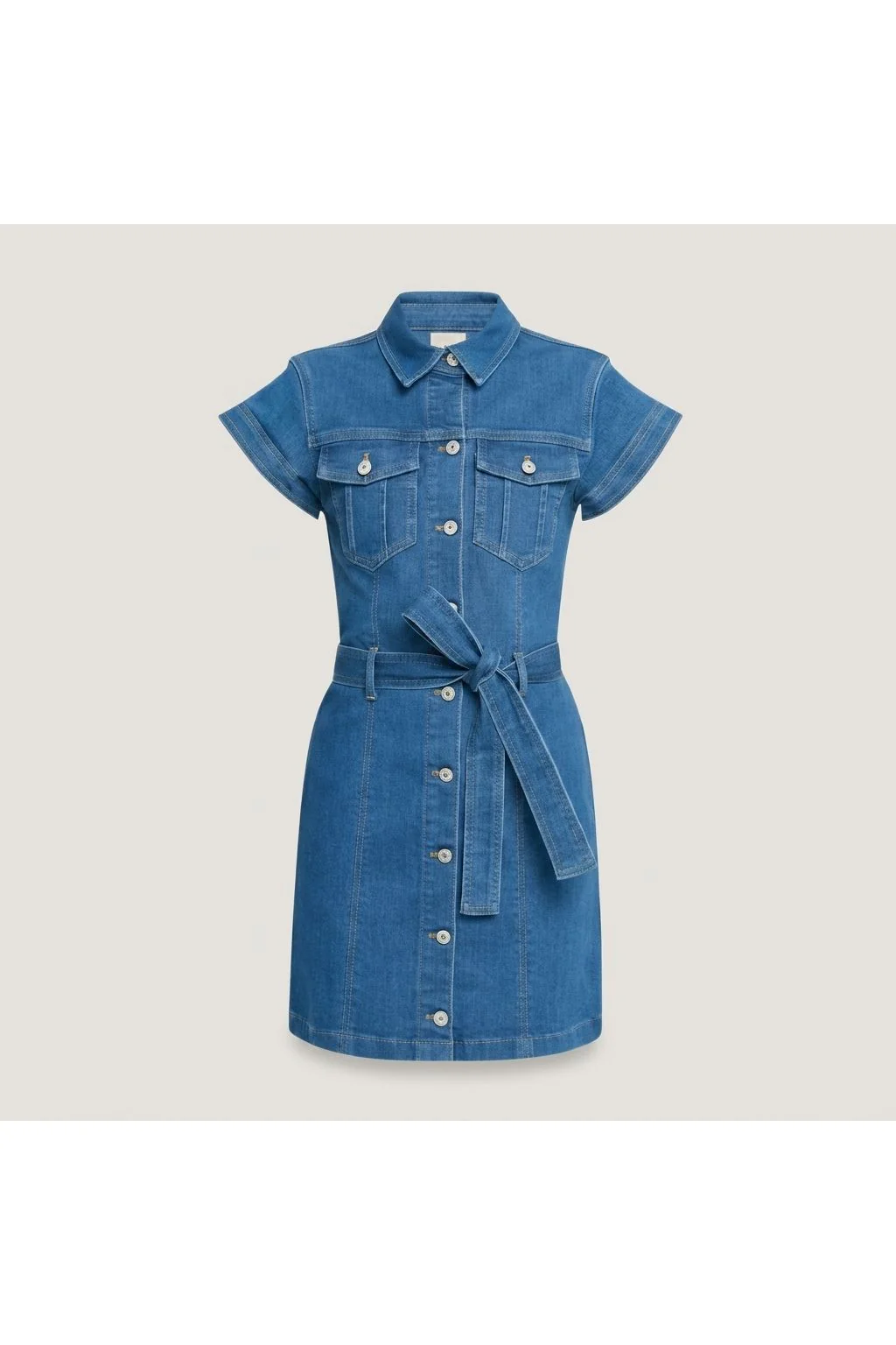 Belted Denim Shirt Dress Blue