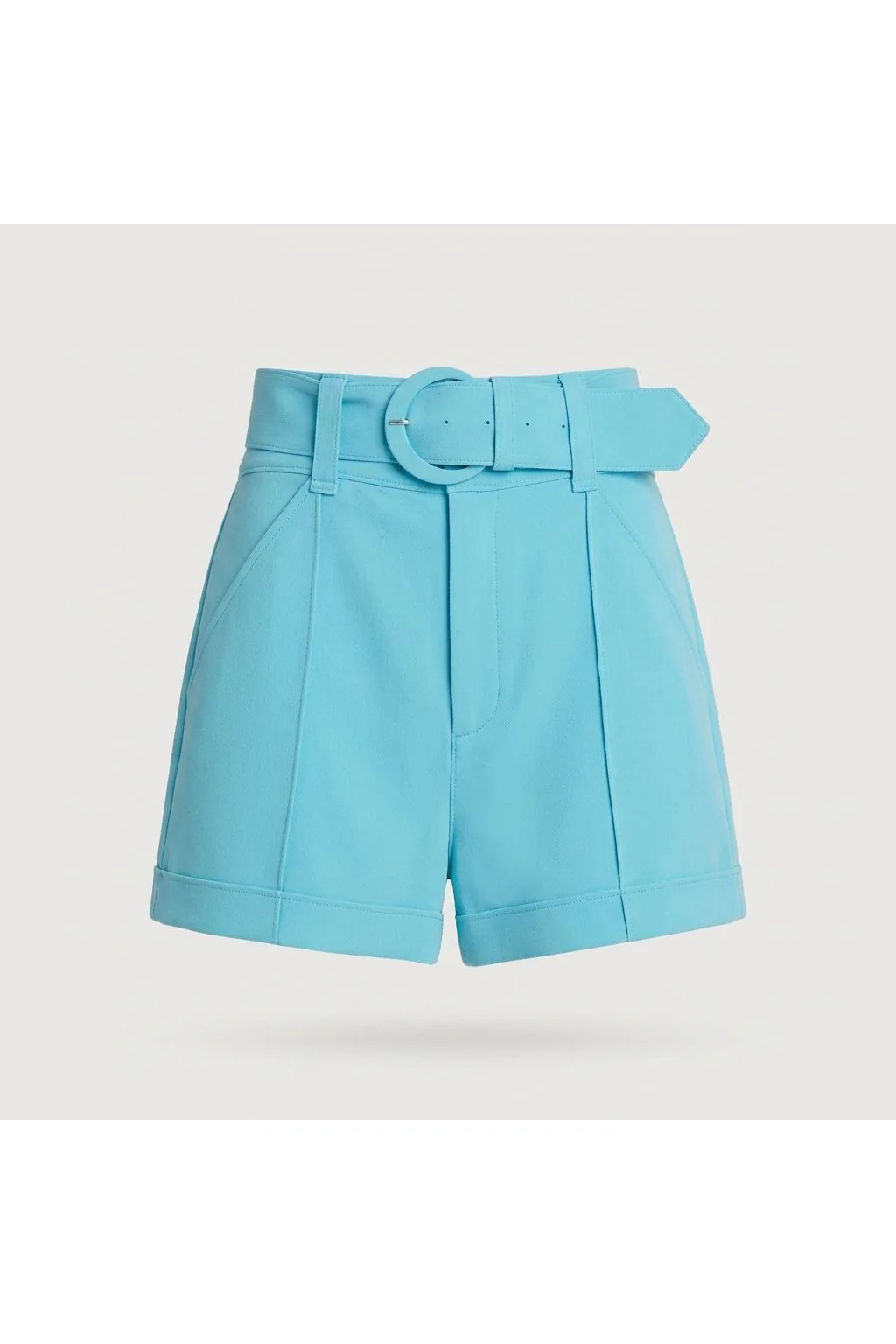 Belted High Waist Shorts Blue