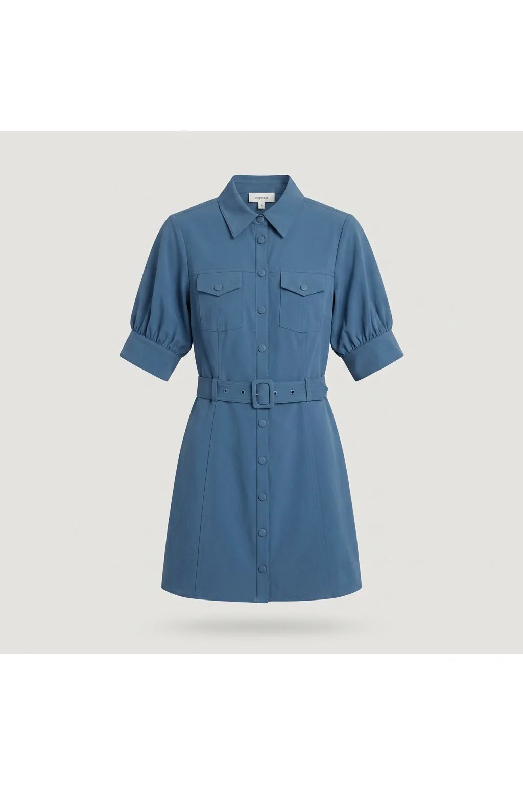 Belted Puff Sleeve Shirt Dress   Blue