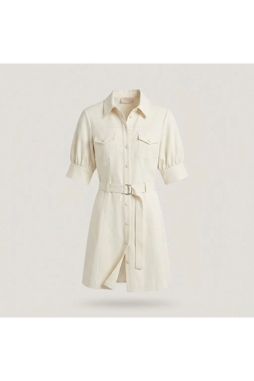 Belted Utility Shirt Dress   White