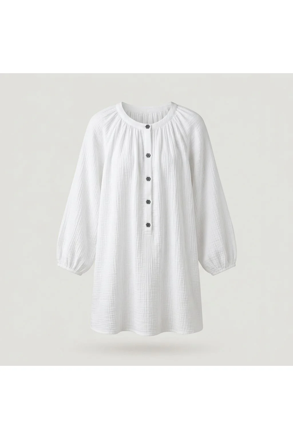 Crinkled Button-Front Mini Dress   White
