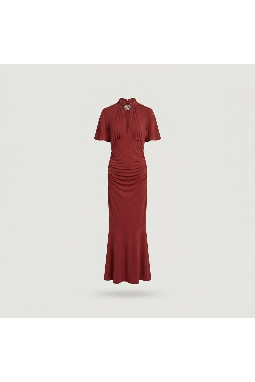 Embellished Ruched Midi Dress Red