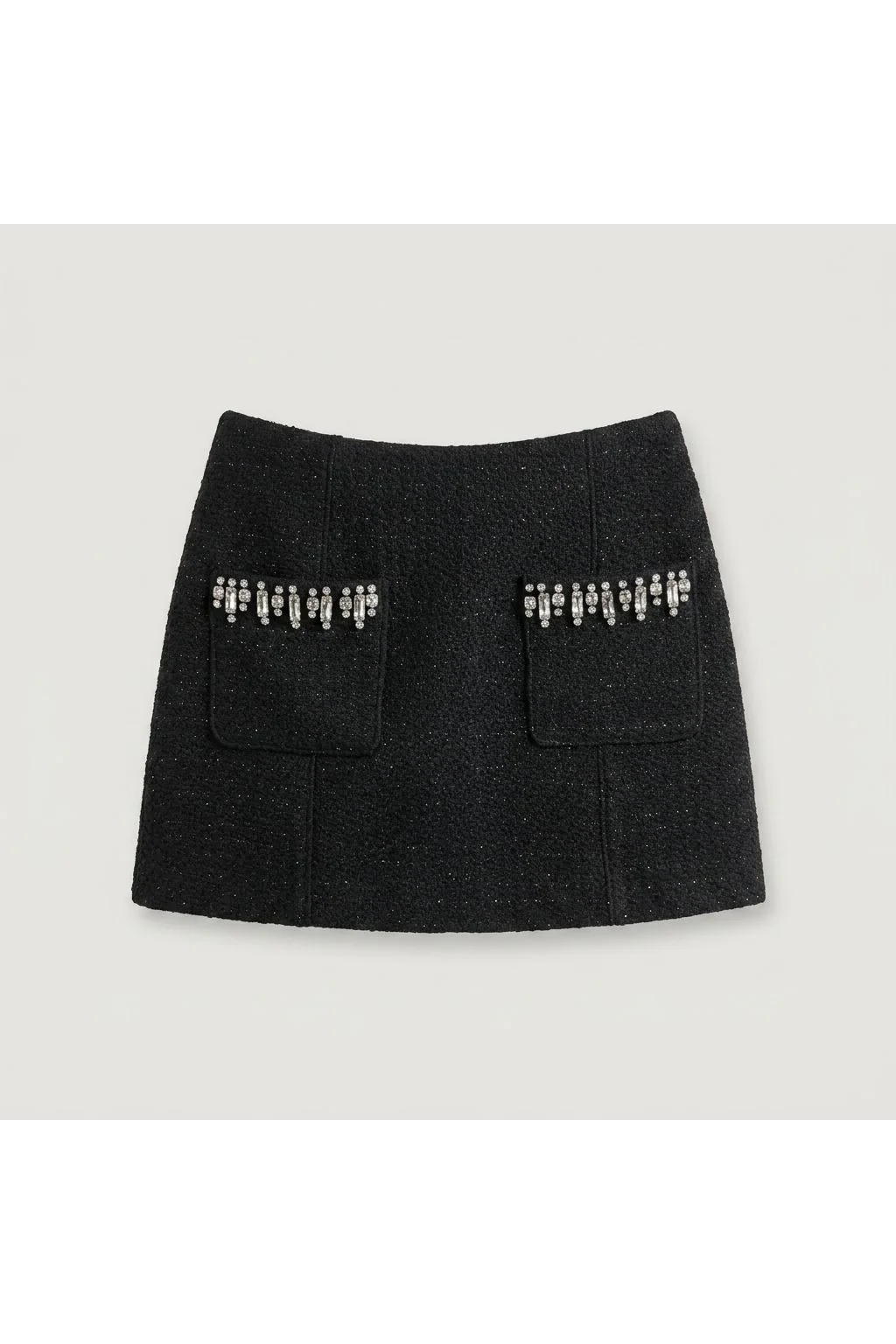 Embellished Tweed Mini Skirt   Black
