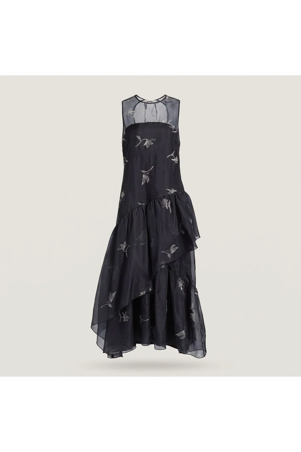 Embroidered Ruffle Midi Dress   Black