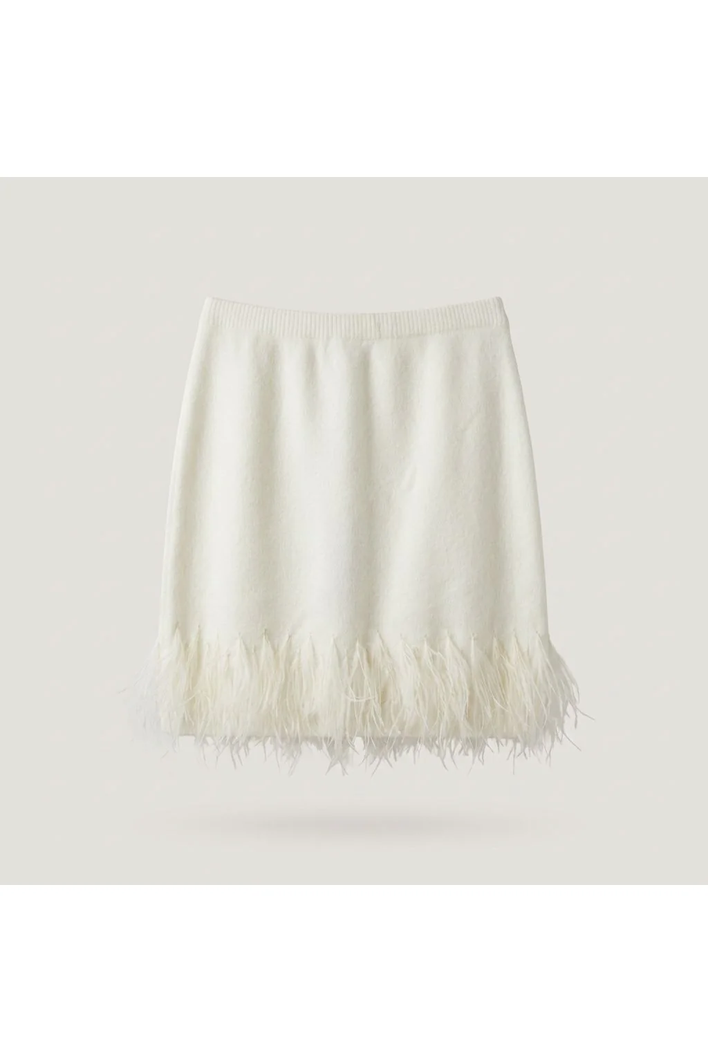 Feather Trim Knit Mini Skirt   White