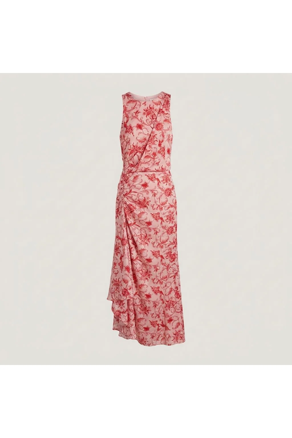 Floral Ruched Midi Dress   Pink