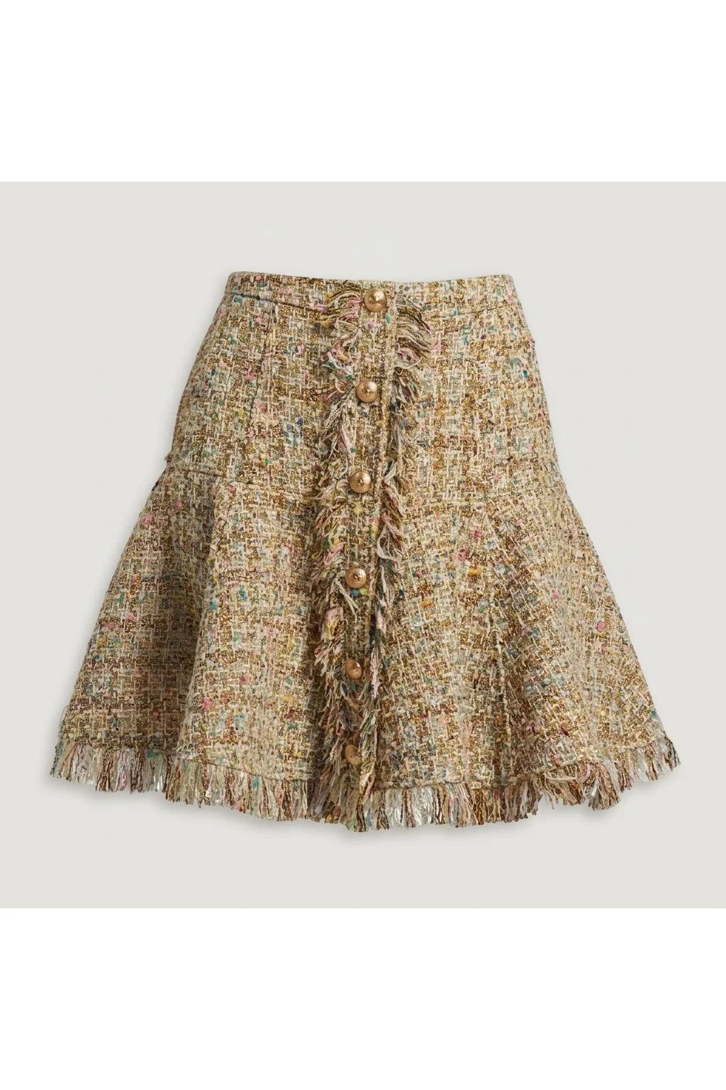 Fringed Tweed Mini Skirt   Multi