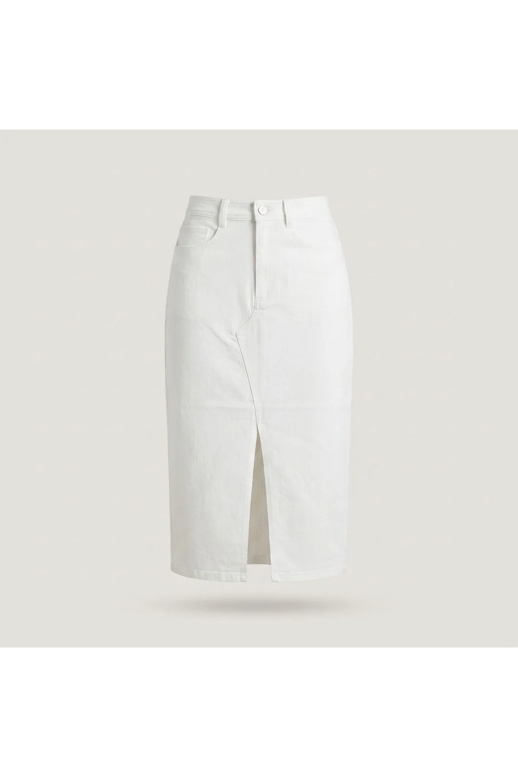 Front Slit Denim Midi Skirt   White