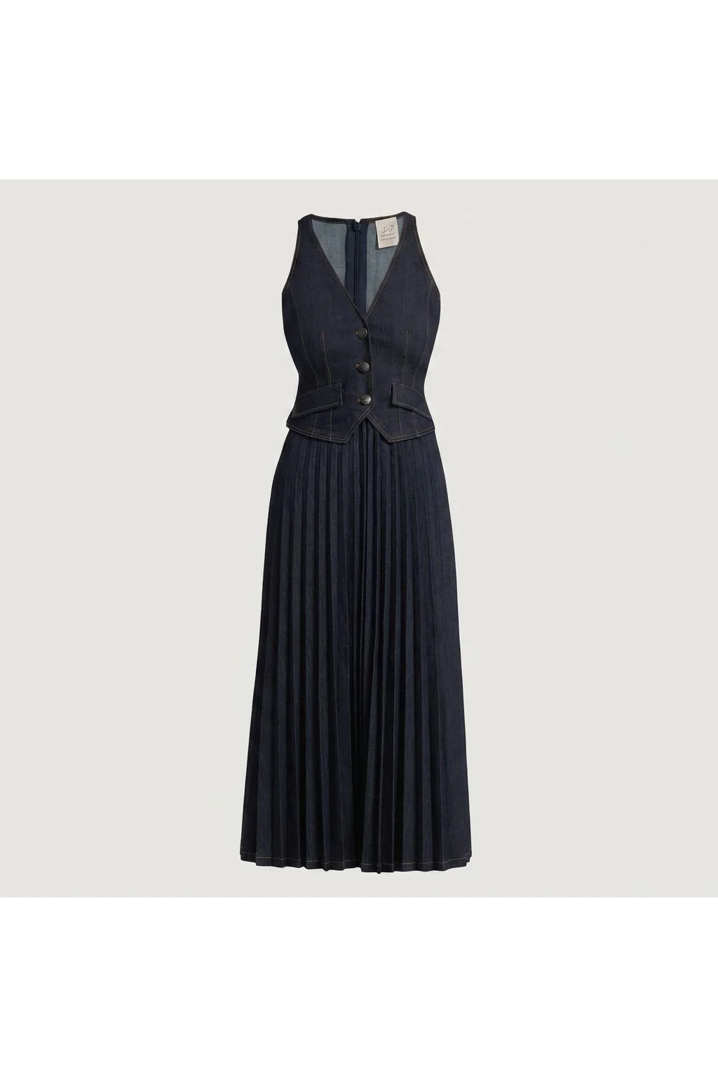 Pleated Denim Midi Dress   Blue