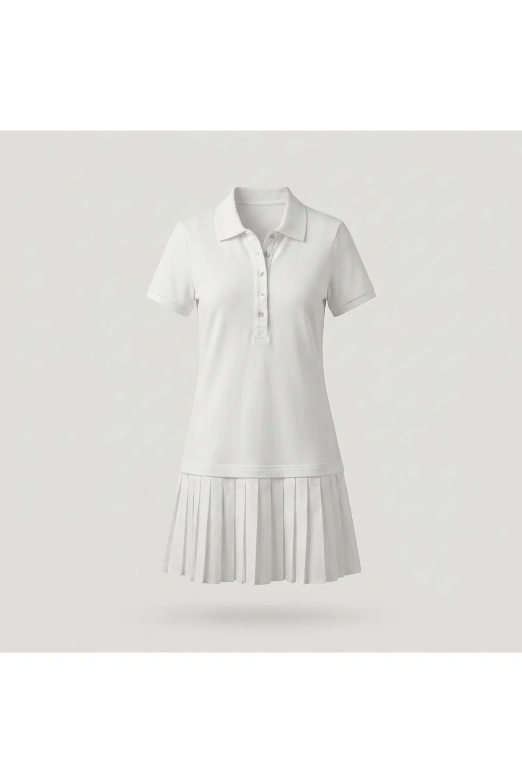 Pleated Polo Mini Dress   White
