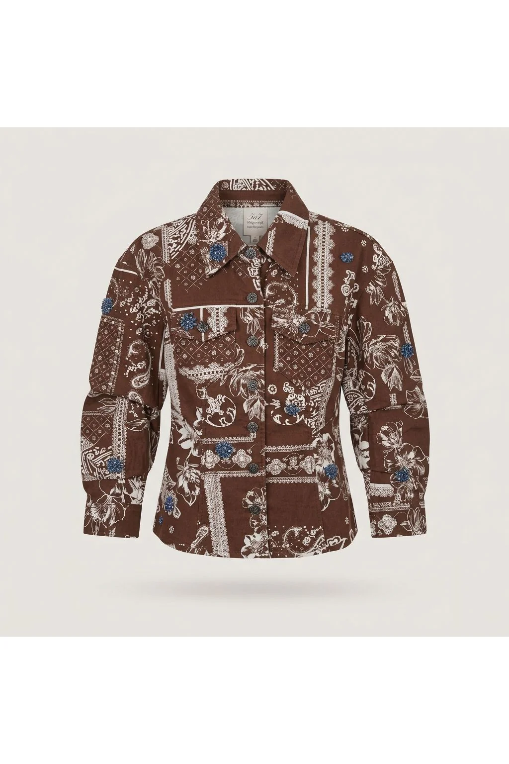 Printed Embellished Jacket   Brown