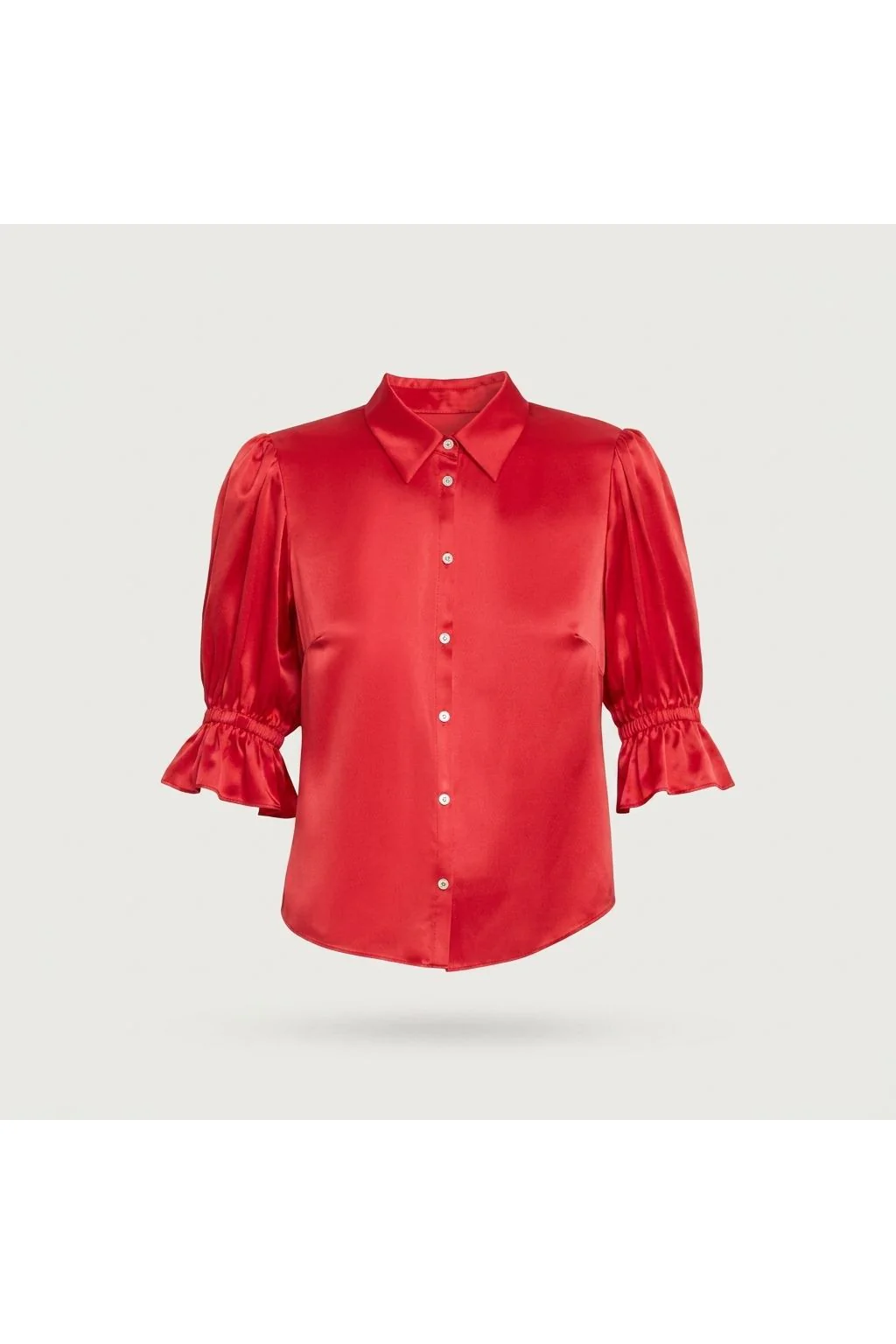 Puff Sleeve Satin Blouse Red
