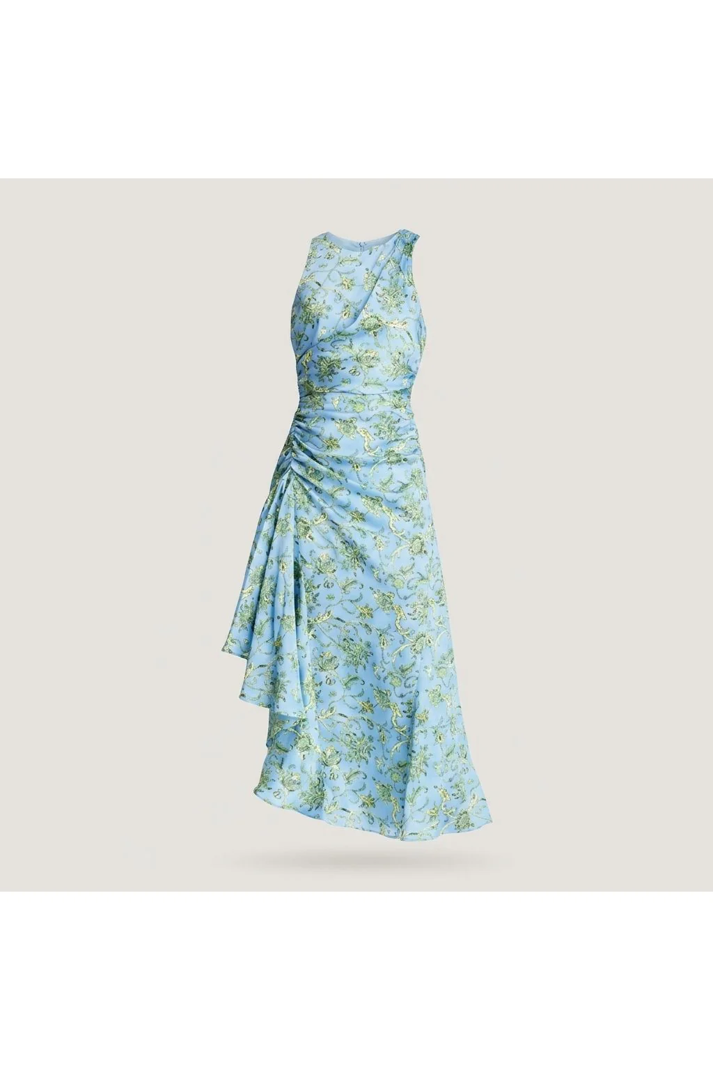 Ruched Floral Midi Dress   Blue