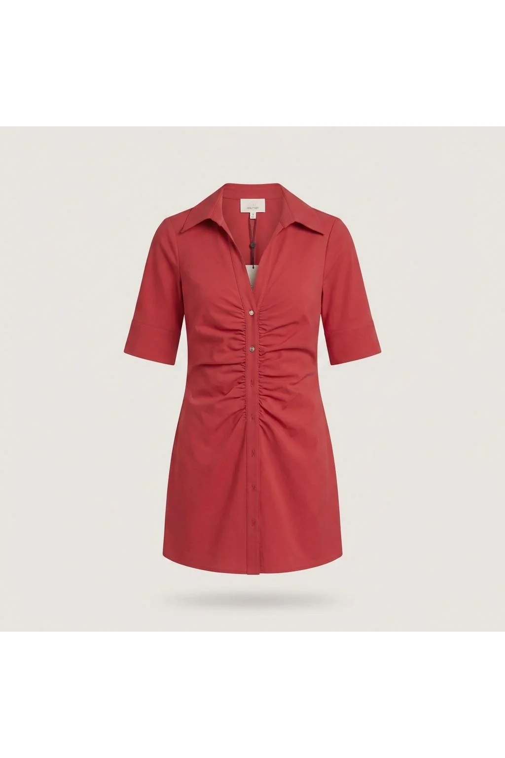 Ruched Shirt Dress   Red