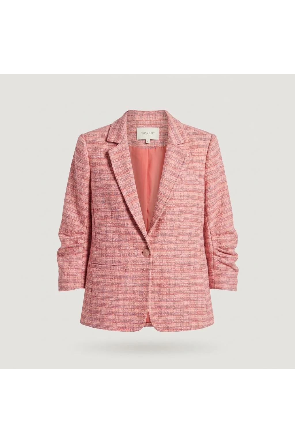 Ruched Sleeve Tweed Blazer Pink