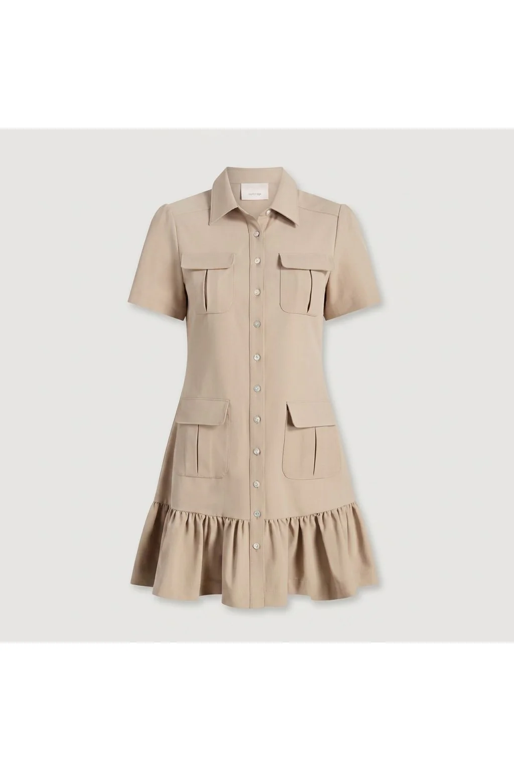 Ruffled Hem Shirt Dress   Beige