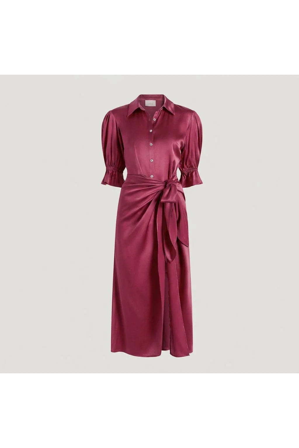 Satin Tie-Waist Shirt Dress Pink