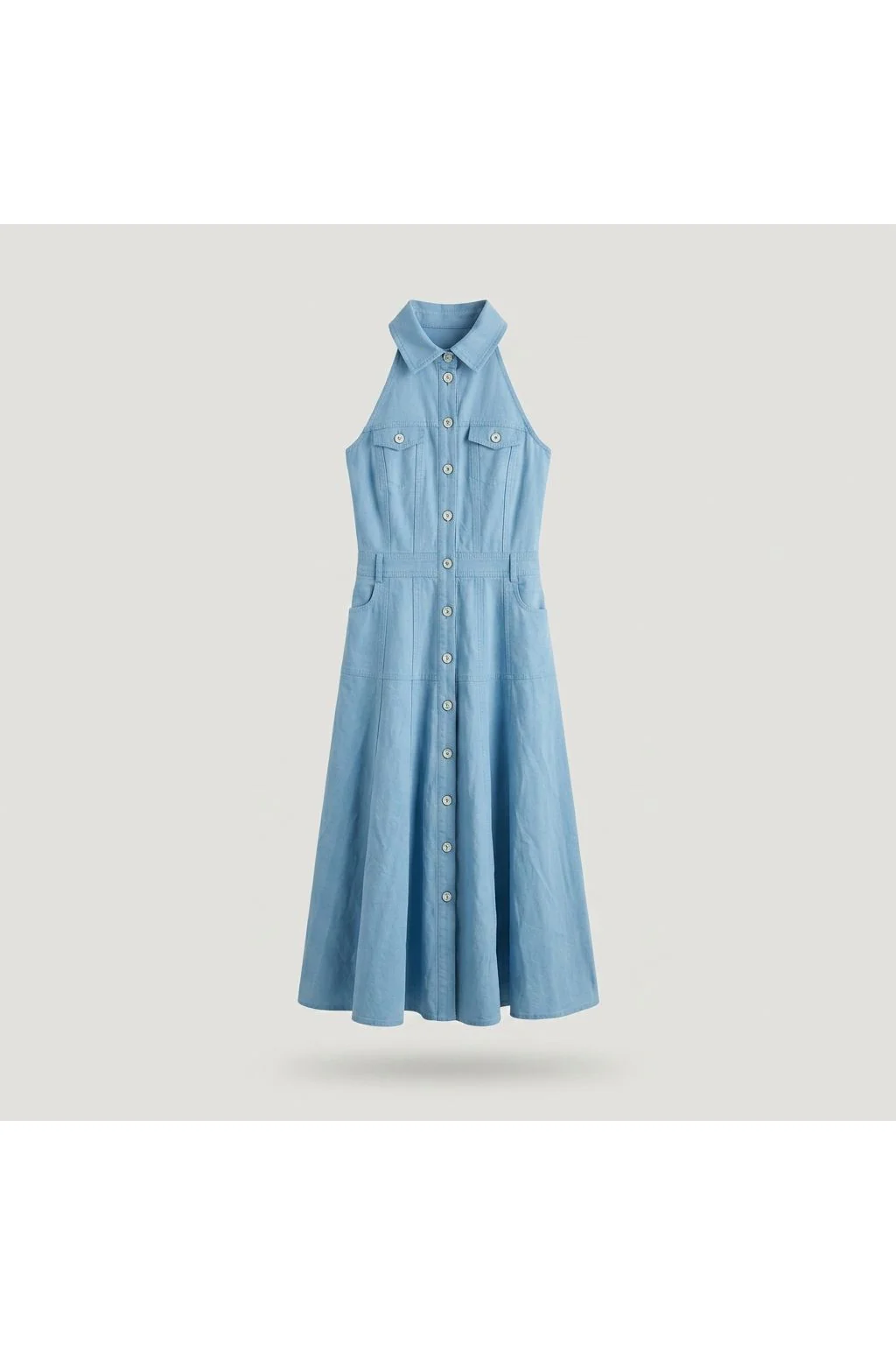 Sleeveless Button-Down Dress   Blue
