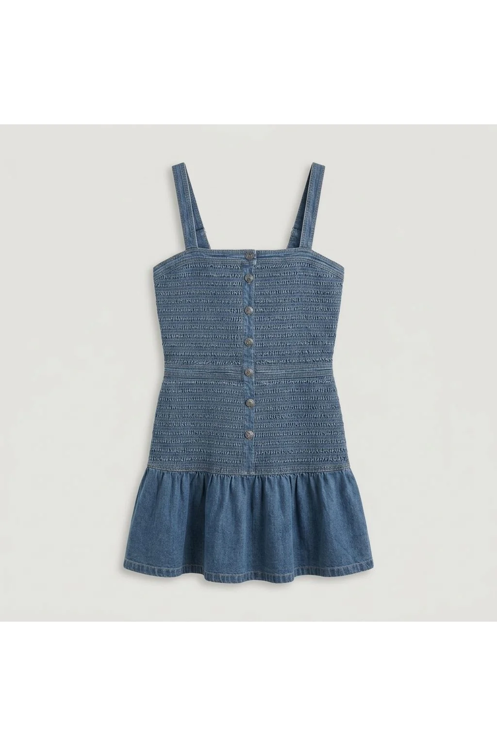 Smocked Denim Mini Dress Blue