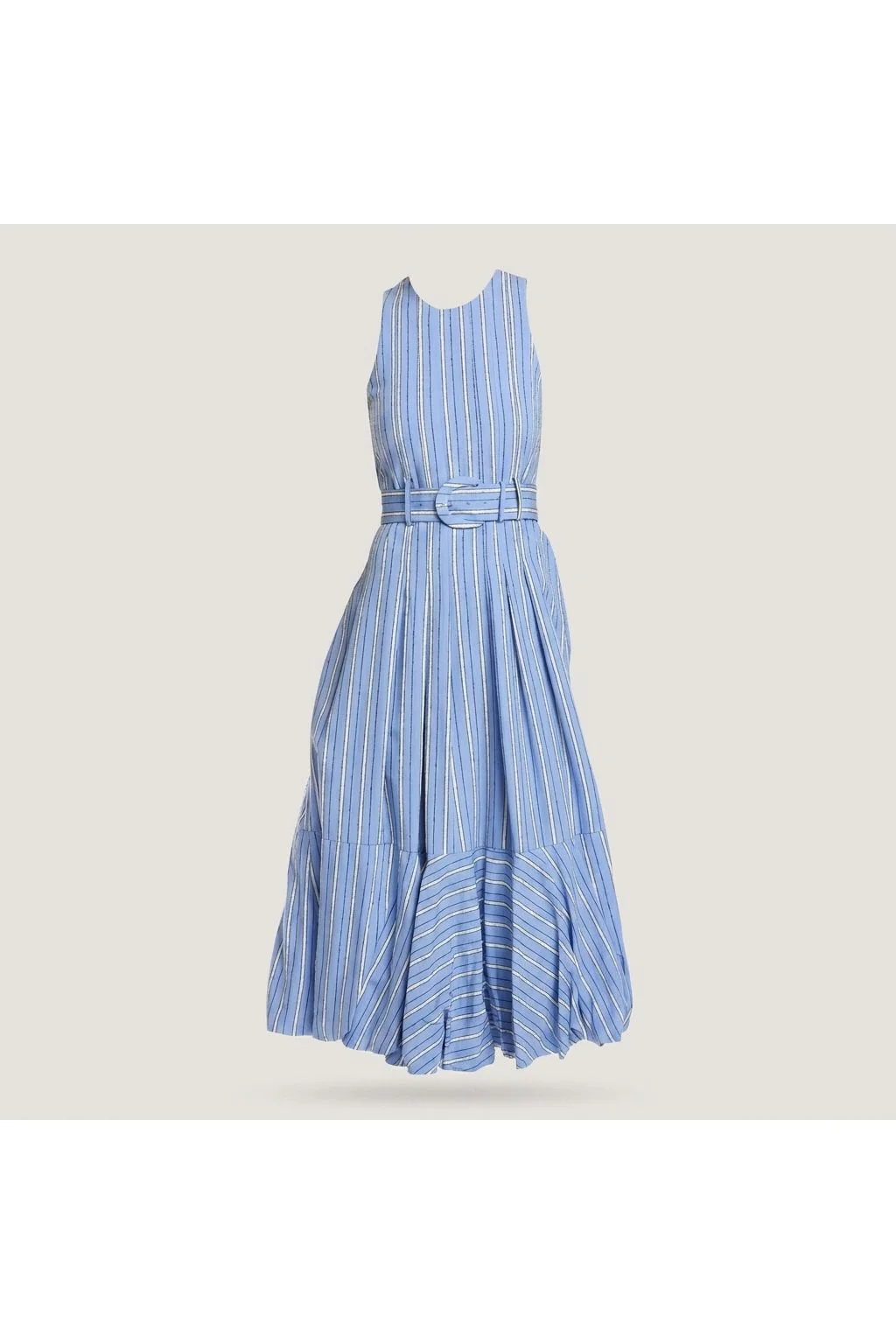 Striped Belted Midi Dress Blue