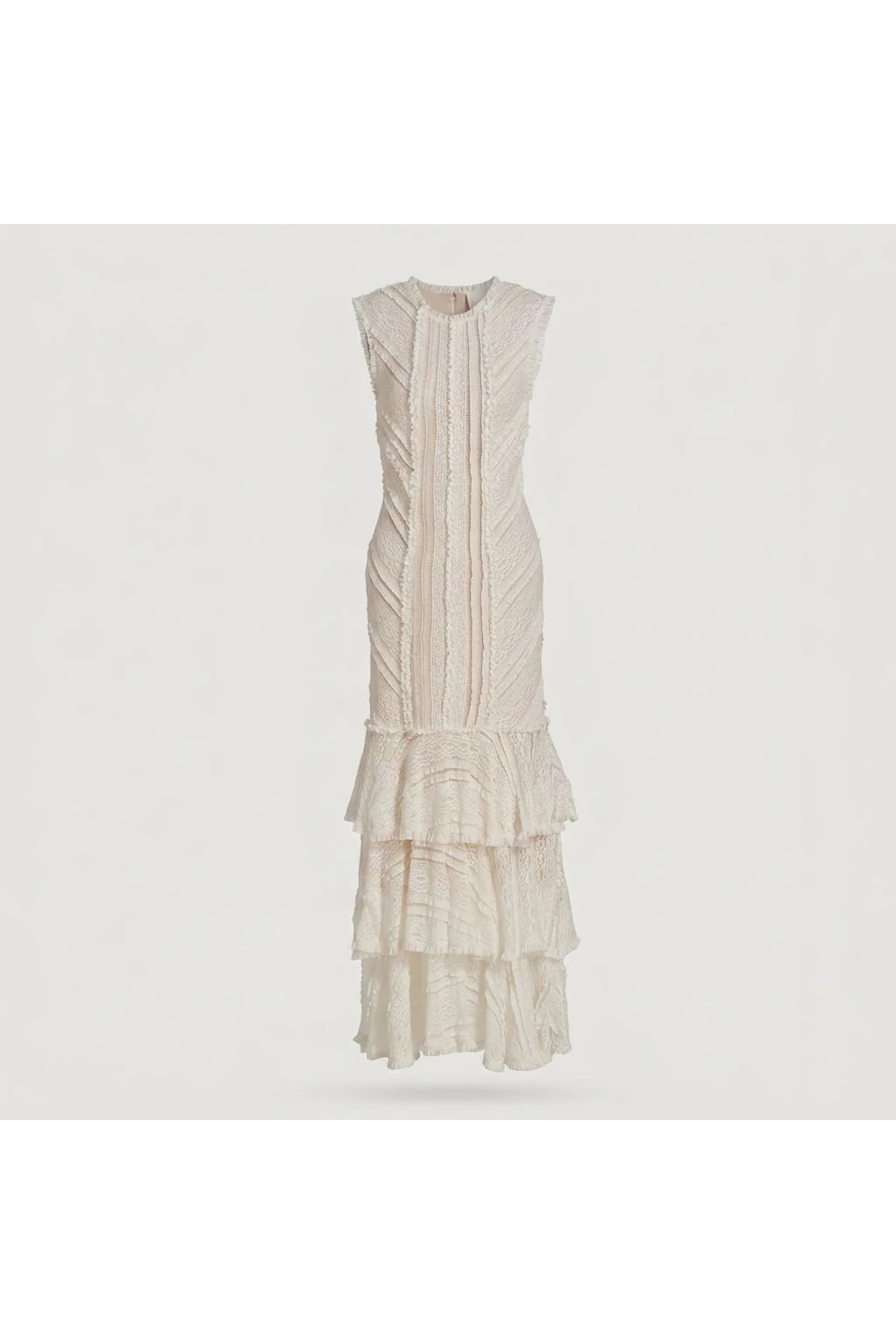 Tiered Lace Maxi Dress Beige