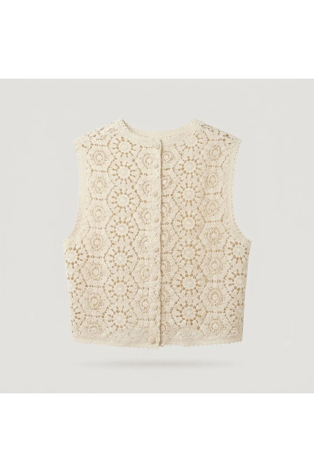 Crochet Button-Up Vest | Beige