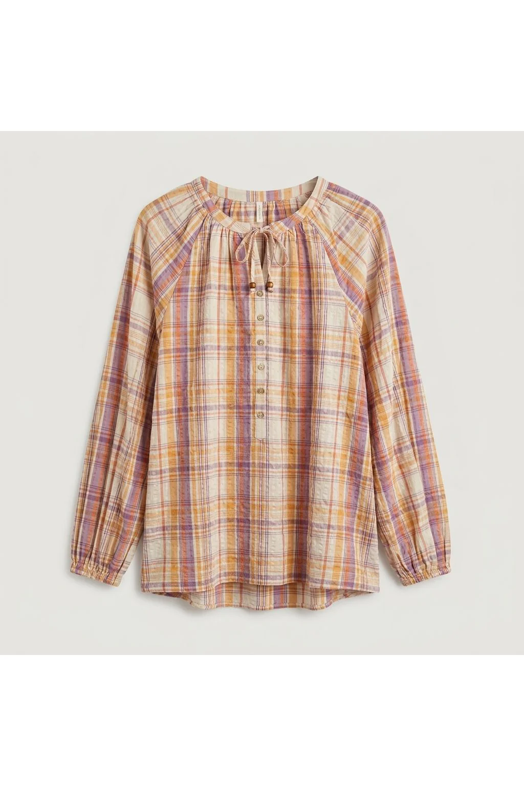 Plaid Tie Neck Blouse | Multi