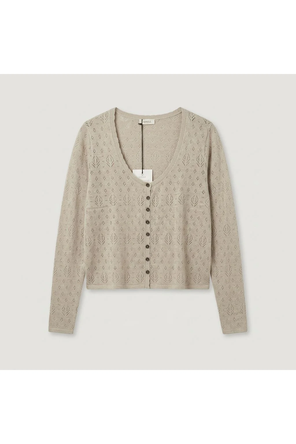 Pointelle Knit Cardigan | Beige