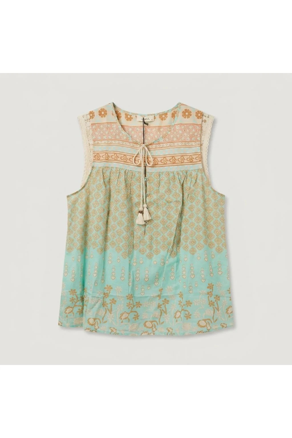 Printed Sleeveless Lace-Trim Blouse | Multi