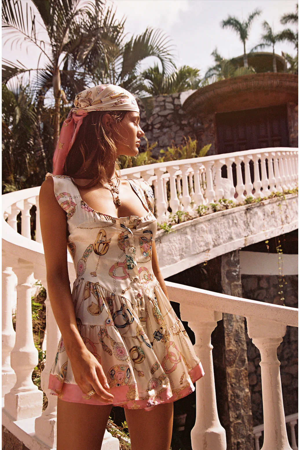 The Iconic Vintage Jewelry Scarf Print Elisabeth Romper - Image 9